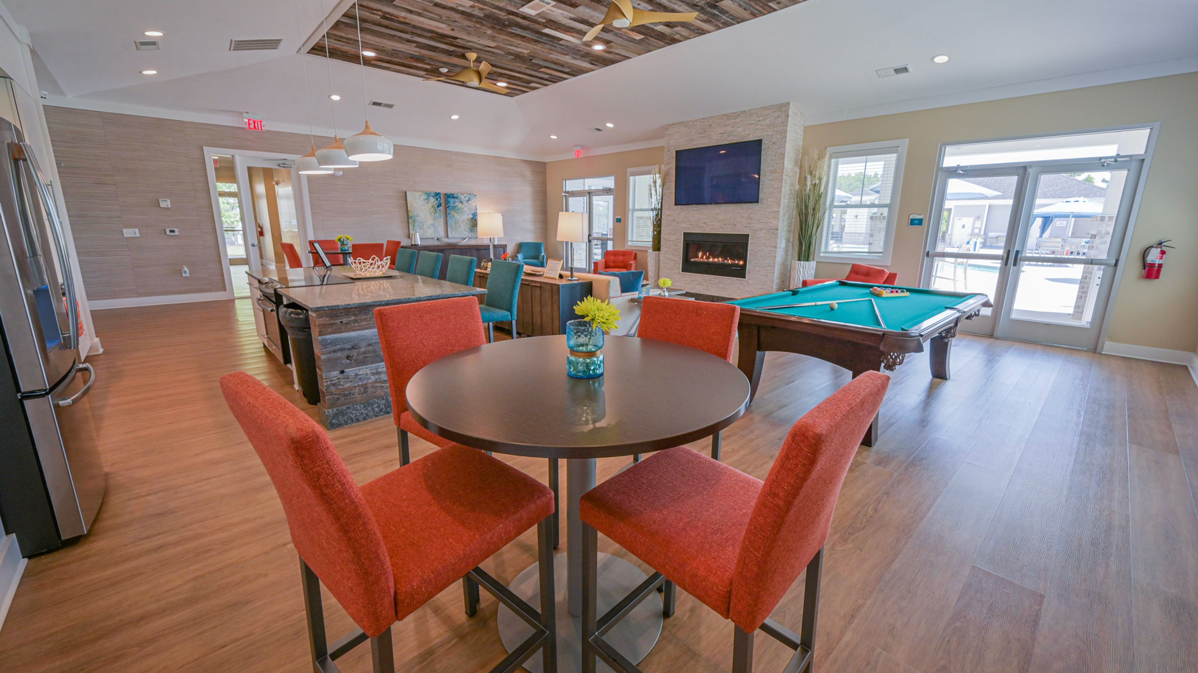 Hawthorne at Leland resident clubhouse amenity with seating area and beautiful finishes